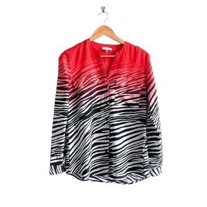 Calvin Klein Womens Blouse Long Sleeve Zebra Print Gradient Red Small
